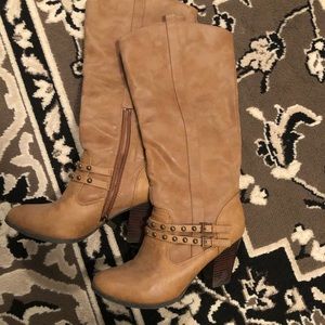 Camel knee high wide calf boots